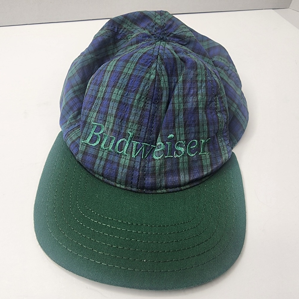 Vintage Budweiser Cap Snapback Flannel Plaid USA 90s One Size USA King Of Beers